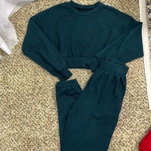 Green matching set with long sleeve cropped top and joggers